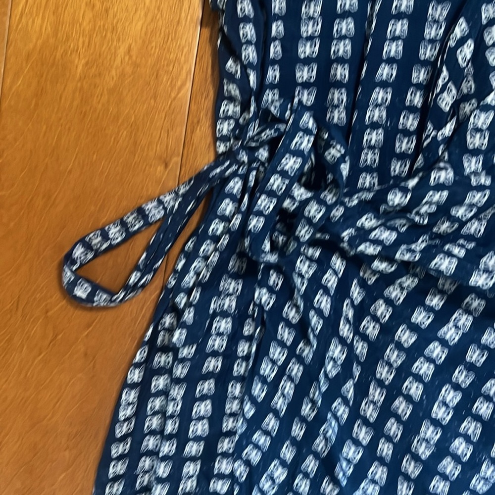 Urban Outfitters Navy Print Wrap Mini Dress XS Blue Boho Beach Vacation Coastal - Picture 7 of 15